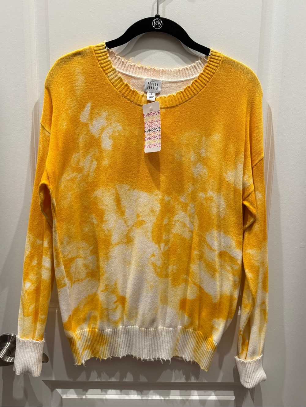 Evereve Yellow & White Tie-Dye Crewneck Sweater